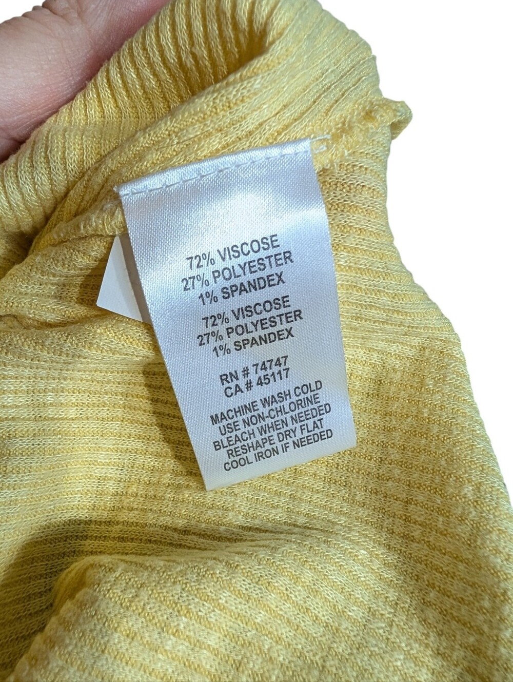 Natural Reflections Yellow Ribbed Tie Front Top Plus Size 1X Soft Stretch V Neck - Picture 7 of 8
